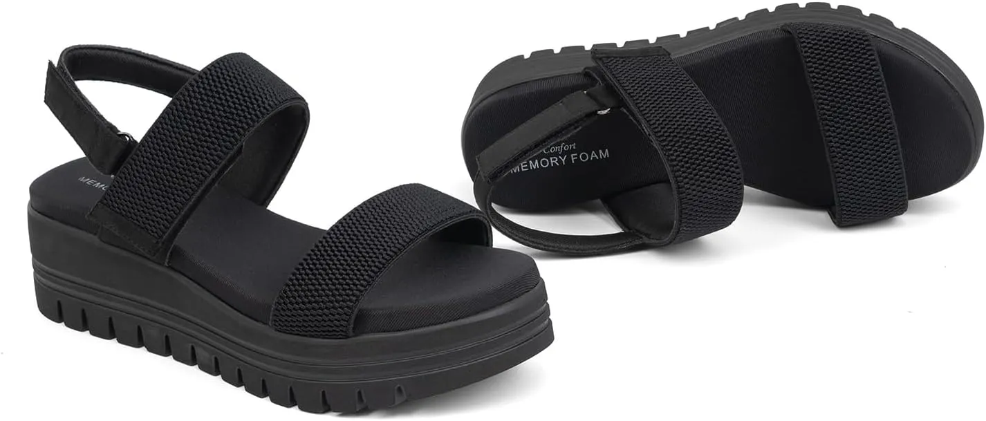 VJH confort Women's Wedge Sandals, Open Toe Ankle Strap Casual Platform Sandals