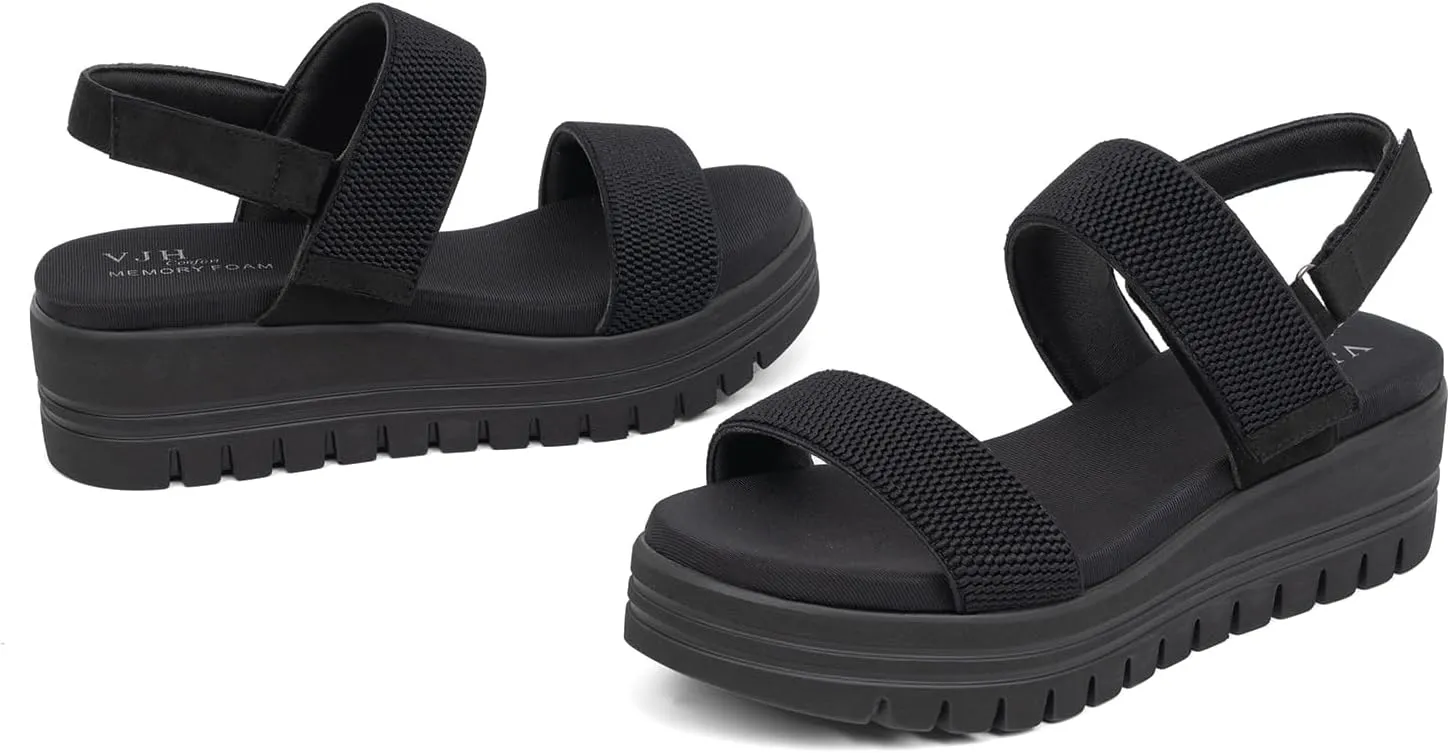 VJH confort Women's Wedge Sandals, Open Toe Ankle Strap Casual Platform Sandals