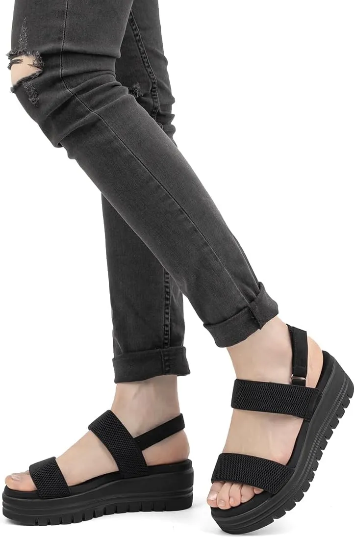 VJH confort Women's Wedge Sandals, Open Toe Ankle Strap Casual Platform Sandals