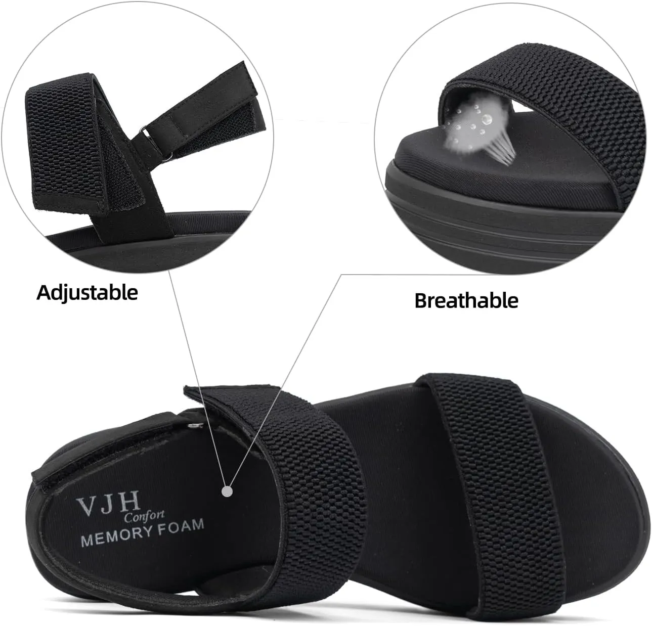 VJH confort Women's Wedge Sandals, Open Toe Ankle Strap Casual Platform Sandals