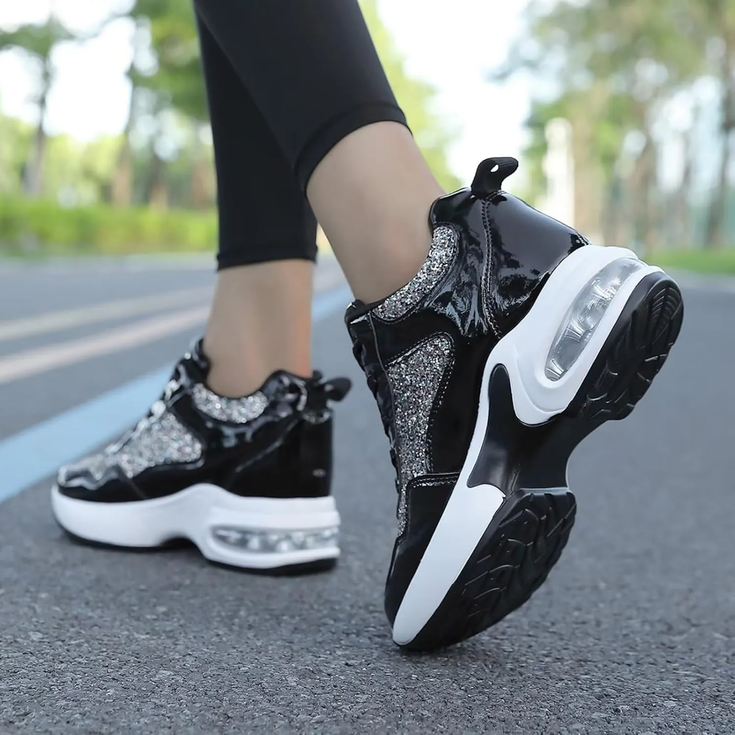 Wedge Sneakers for Women High Heel Hidden Platform Sneakers Fashion Glitter Wedding Shoes for Bride Increasing 3 inch