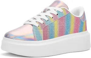 White Platform Sneakers for Women - Ultra Lightweight Classic Leather Walking Tennis Shoes Comfortable Lace Up Fashion Casual Shoes for Indoor Outdoor Travel Work