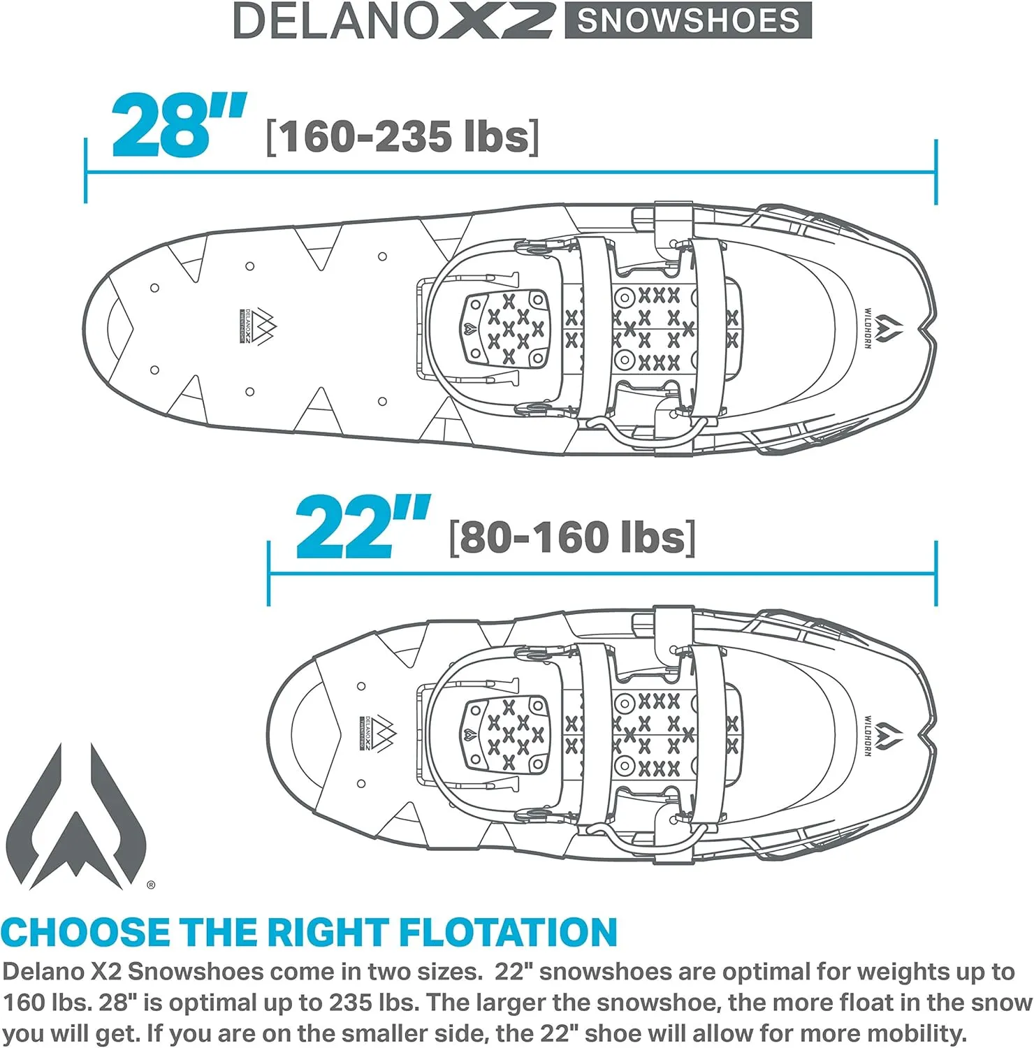 Wildhorn Delano Lightweight Snowshoes for Men 22/28 Premium Aluminum Frame Snowshoes for Women & Youth Adjustable Snow Shoes with Steel Grip Crampons