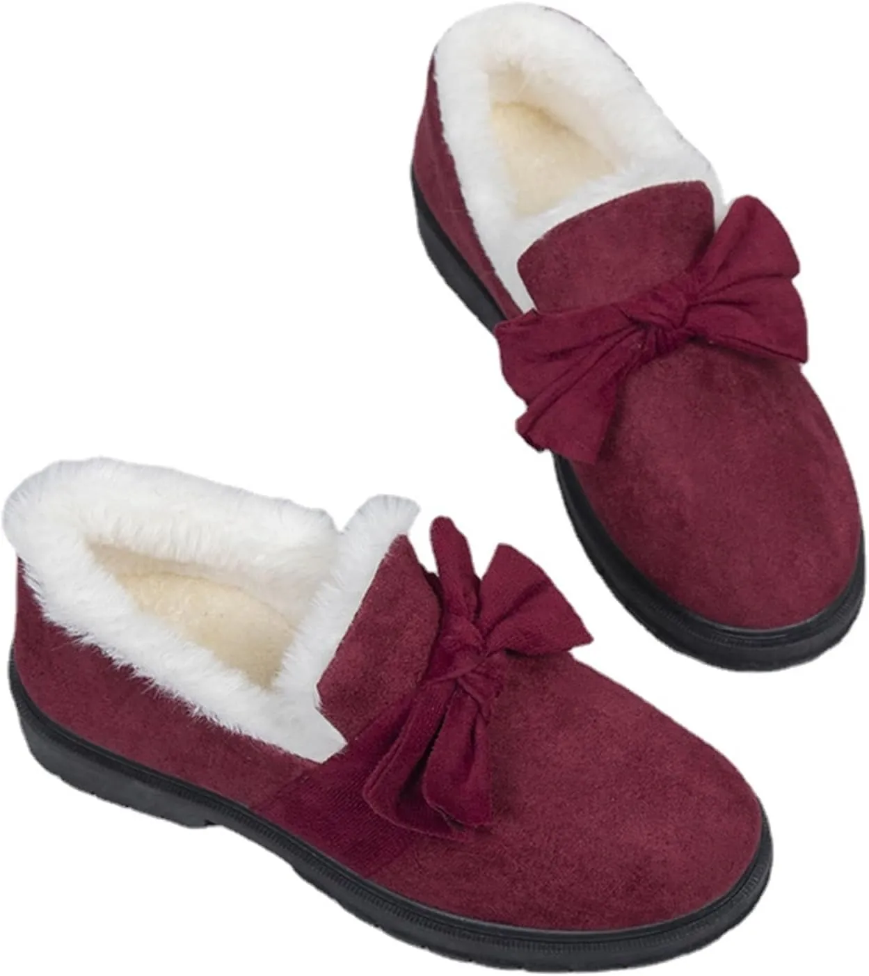Winter Flat Boots Warm Durable Shoes Casual Fashion Fur Lining Ankle Snow Boots Bow Loafer Flats Platform Thick Plush Shoes for Women