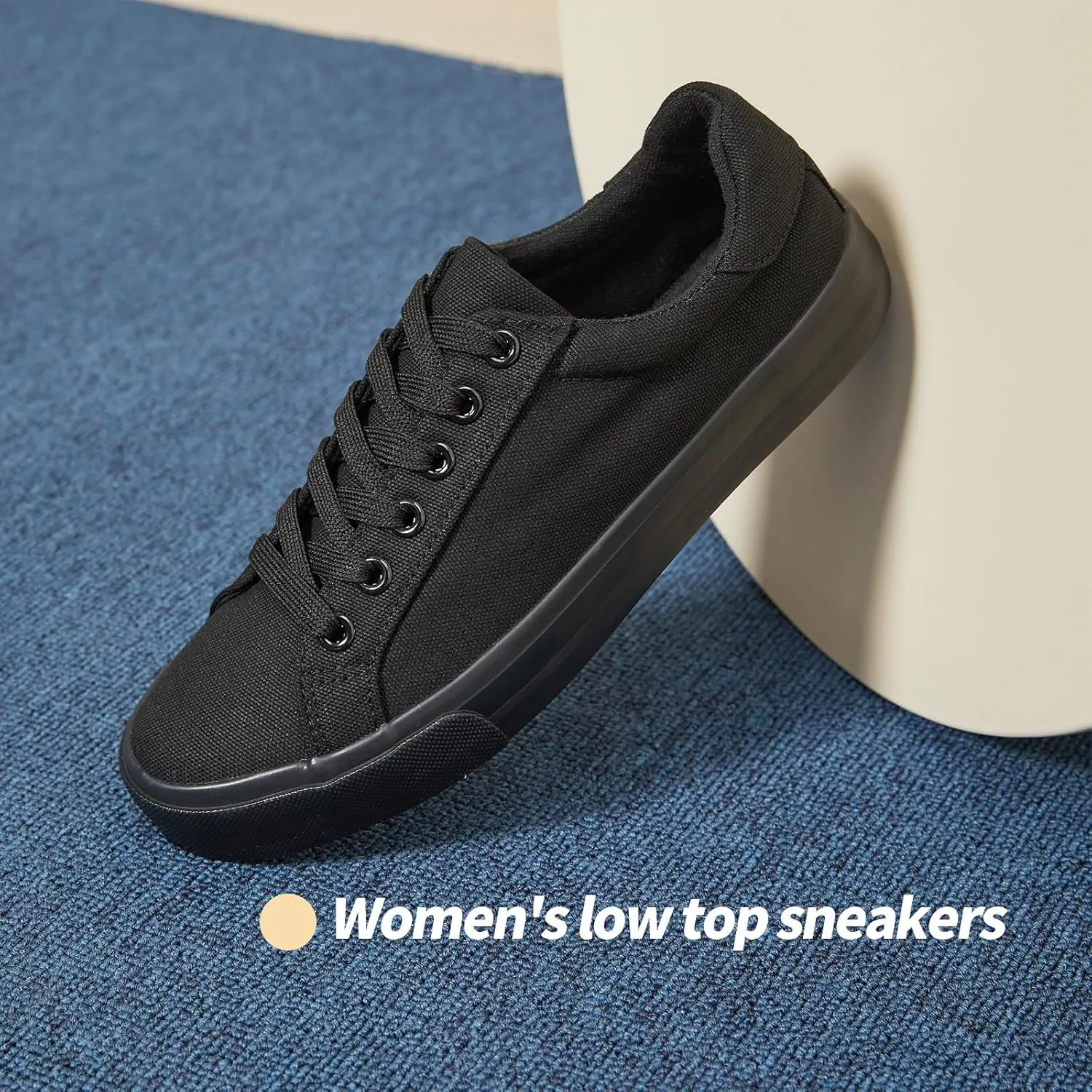 Witwatia Womens White Sneakers Lace Up Canvas White Tennis Shoes Cozy Low Top Walking Shoes for Women
