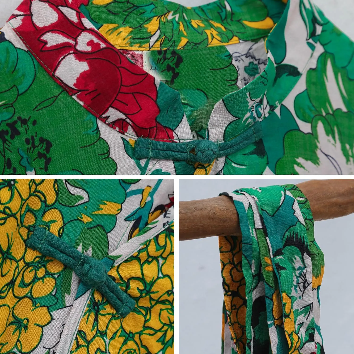 Women Boho Floral Print Cotton Long Maxi Skirt with Pockets and Adjustable Waistband Beach Casual Summer Dress
