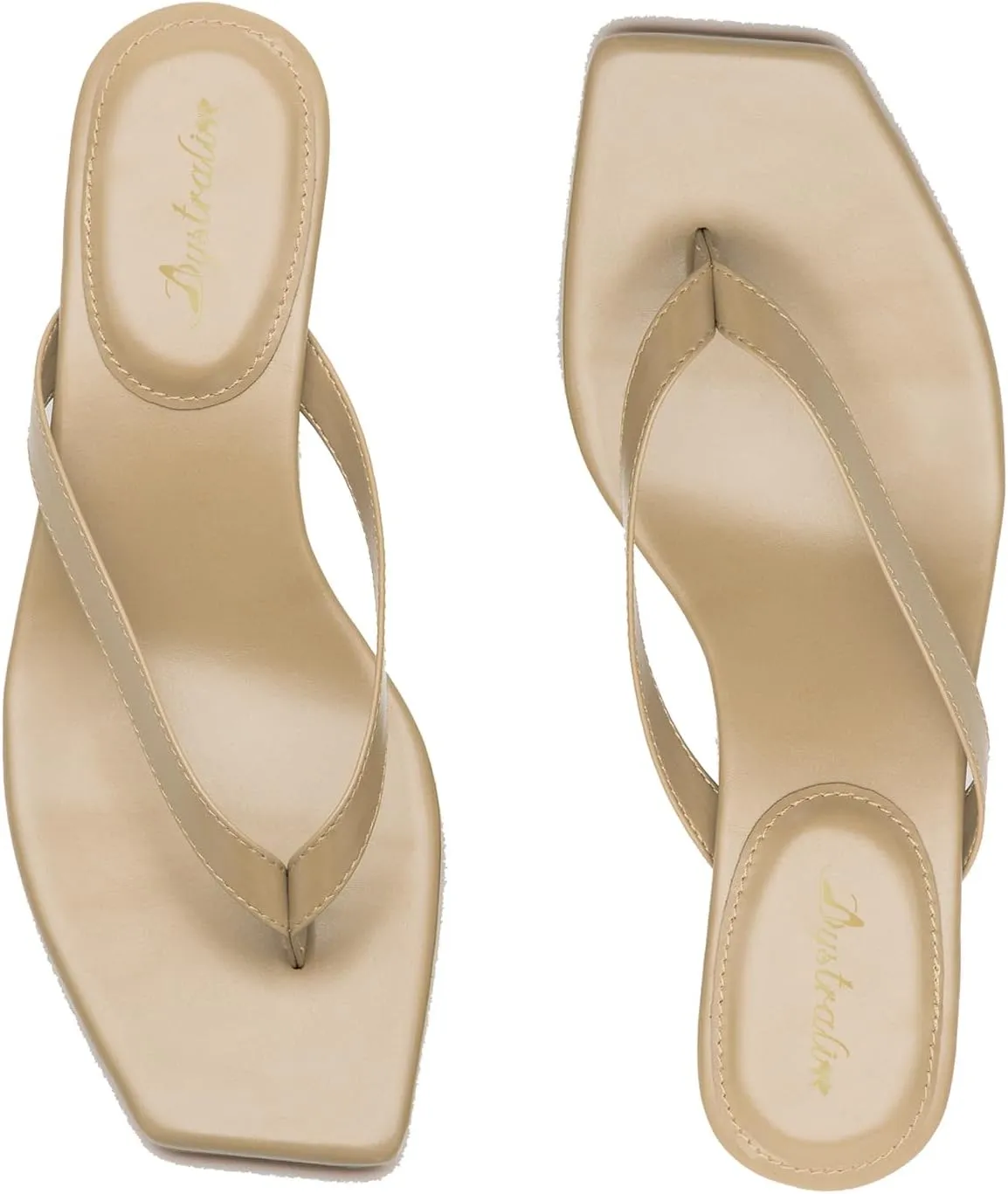 Women Flip-Flops Mules Kitten Heels Square Toe Thong Sandals Matte Comfy 1 inch Low Heel Slippers T-Straps Open Toe Outdoor Beach Summer Slip On Sandal Heels Basic Chic 4-11 M US