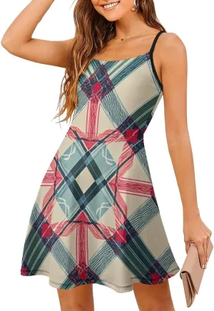 Women Ladies Casual Summer Flared Midi Dress for Vacation Party Wedding
