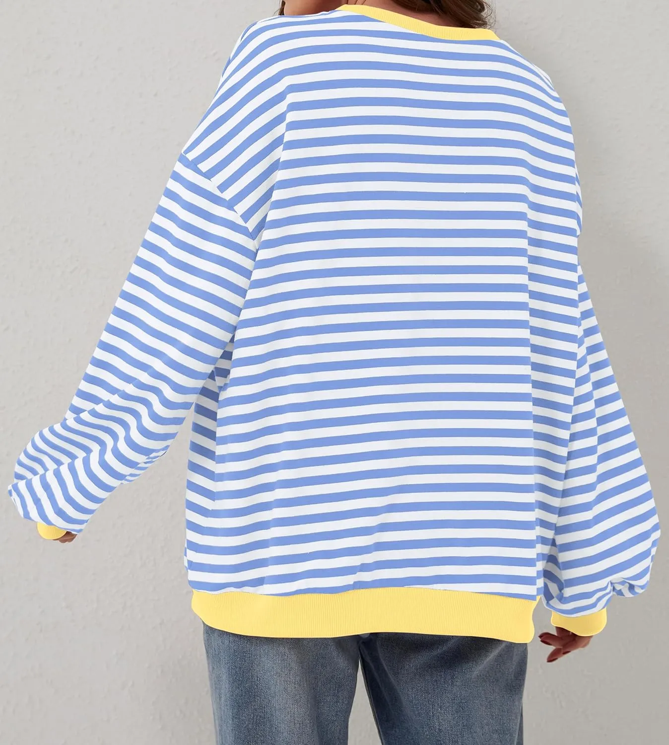 Women Oversized Striped Color Block Long Sleeve Crew Neck Sweatshirt Casual Loose Pullover Y2K Shirt Top