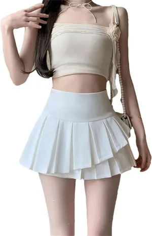 Women Preppy Style Irregular Pleated Short Skirt High Waist School Mini Skirts with Ruffles