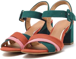 Women Rainbow Heeled Sandals Open Peep Round Toe Ankle Strap Pumps Suede Chunky Block Heels Sandals Multicolored Strappy Summer Dress Shoes Buckle Wedding Party Office Elegant 4-11 M US