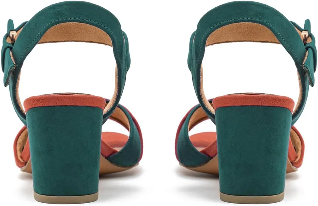 Women Rainbow Heeled Sandals Open Peep Round Toe Ankle Strap Pumps Suede Chunky Block Heels Sandals Multicolored Strappy Summer Dress Shoes Buckle Wedding Party Office Elegant 4-11 M US