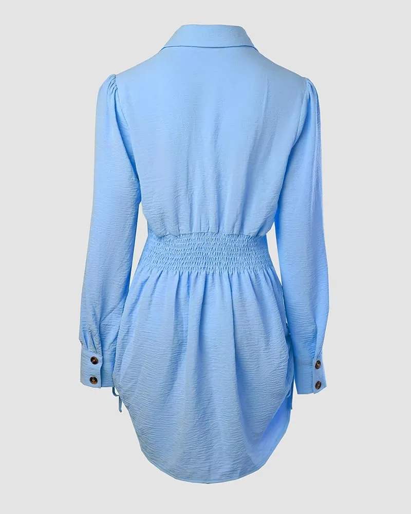 Women Shirt Dress Sexy Long Sleeve Button Down Blouses Side Drawstring Mini Dresses