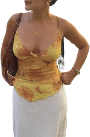 Women Y2K Cami Tops Floral Print Sleeveless Spaghetti Strap Crop Top Summer Going Out Tank Top