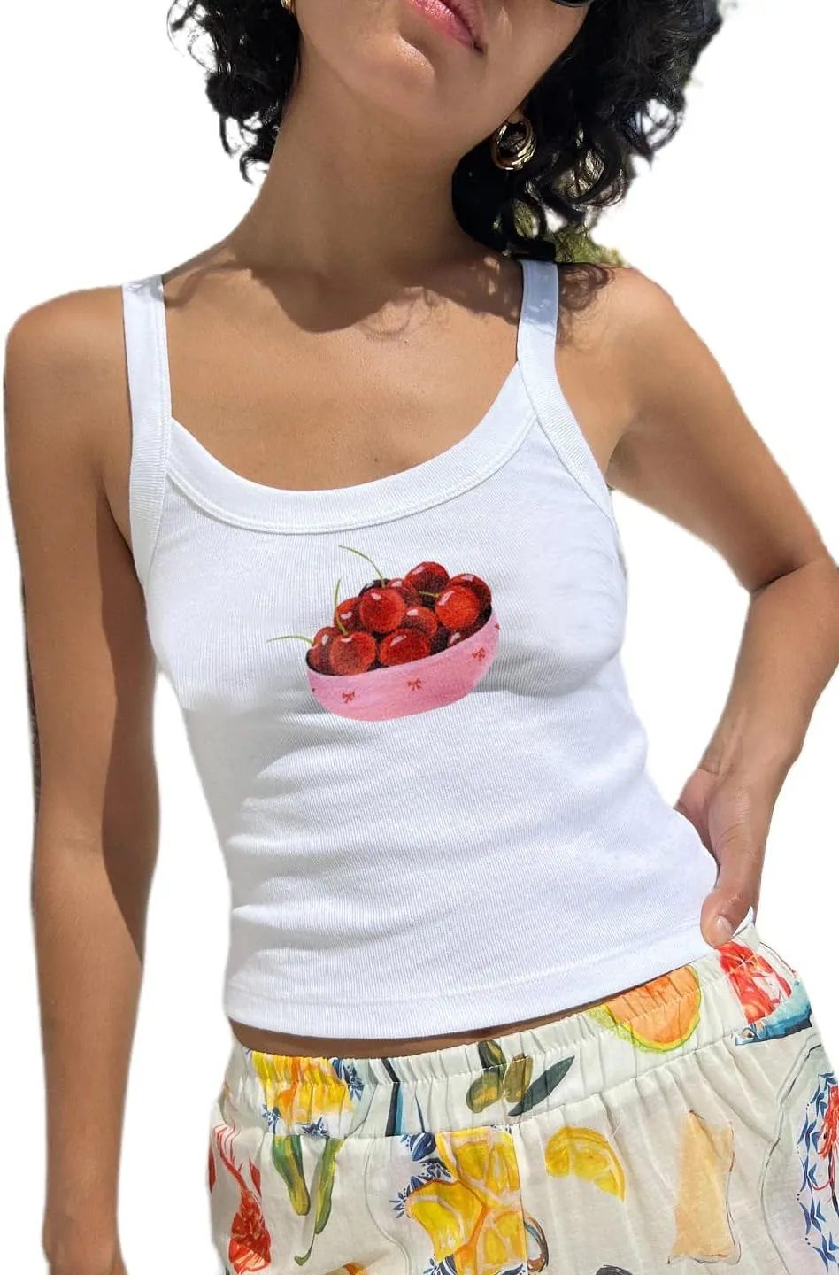 Women Y2K Graphic Tank Top Fruit Print Sleeveless Crop Top Vintage Aesthetic Cute Baby Tee