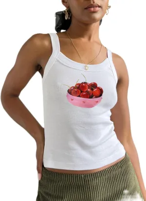 Women Y2K Graphic Tank Top Fruit Print Sleeveless Crop Top Vintage Aesthetic Cute Baby Tee
