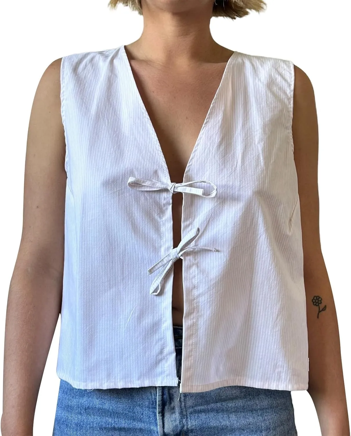 Women Y2K Tie Front Tank Tops Plaid Print Sleeveless V Neck Bow Tie Vest Tops Open Front Lace Up Tank Tops Streetwear