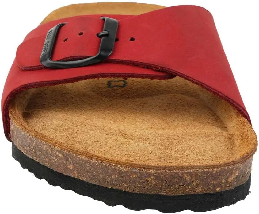 Women's 100% Genuine Leather Sandals - Comfortable Smart Foam Footbed, Slip-On Slides for Summer Wear, Adjustable Fit and Durable Non-Slip Sole