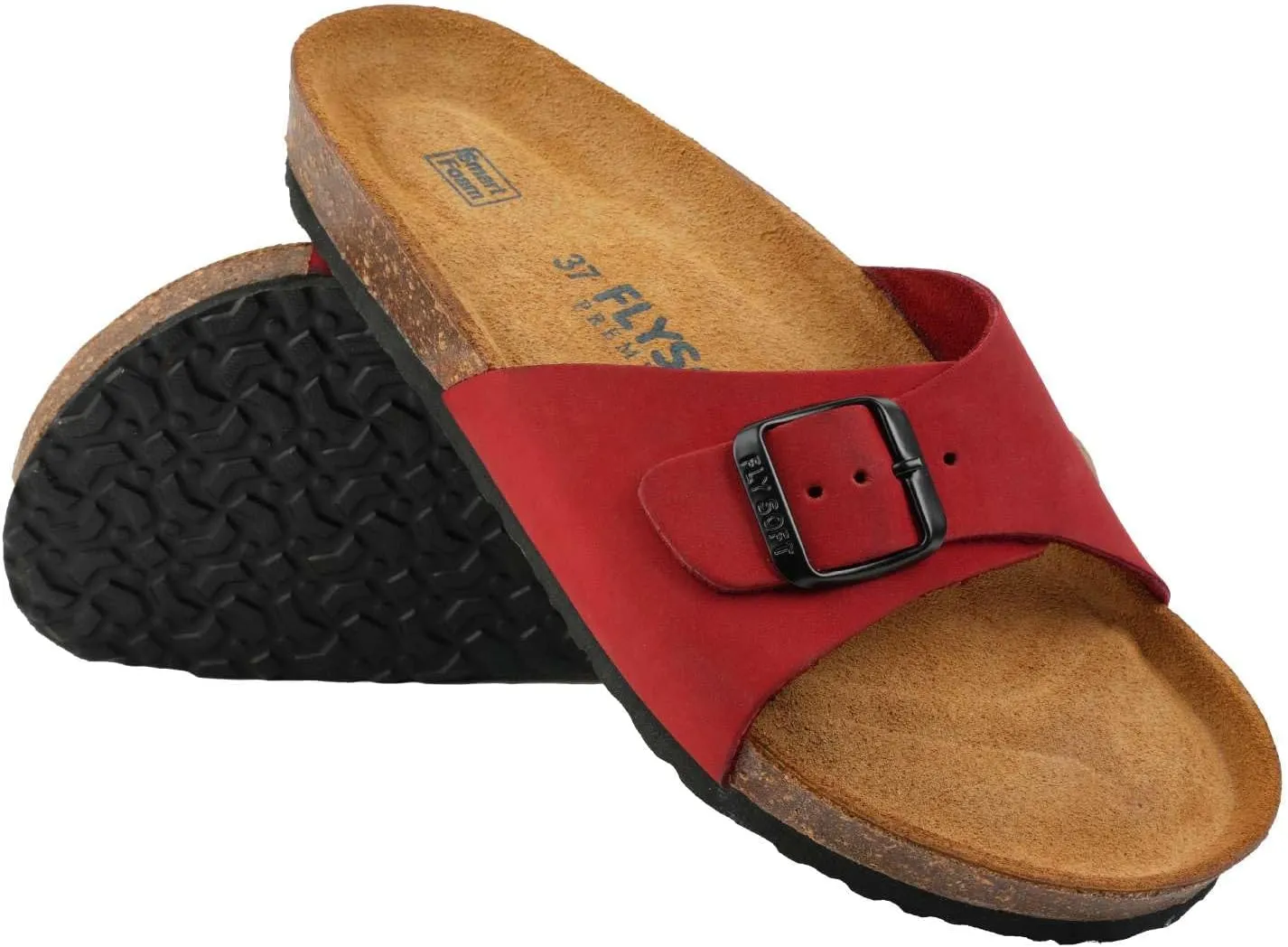 Women's 100% Genuine Leather Sandals - Comfortable Smart Foam Footbed, Slip-On Slides for Summer Wear, Adjustable Fit and Durable Non-Slip Sole
