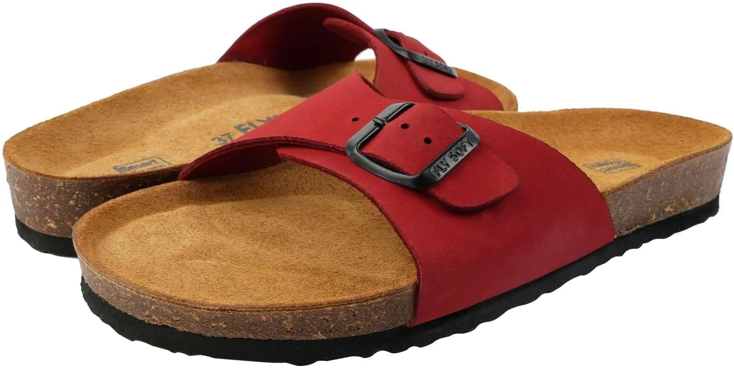 Women's 100% Genuine Leather Sandals - Comfortable Smart Foam Footbed, Slip-On Slides for Summer Wear, Adjustable Fit and Durable Non-Slip Sole