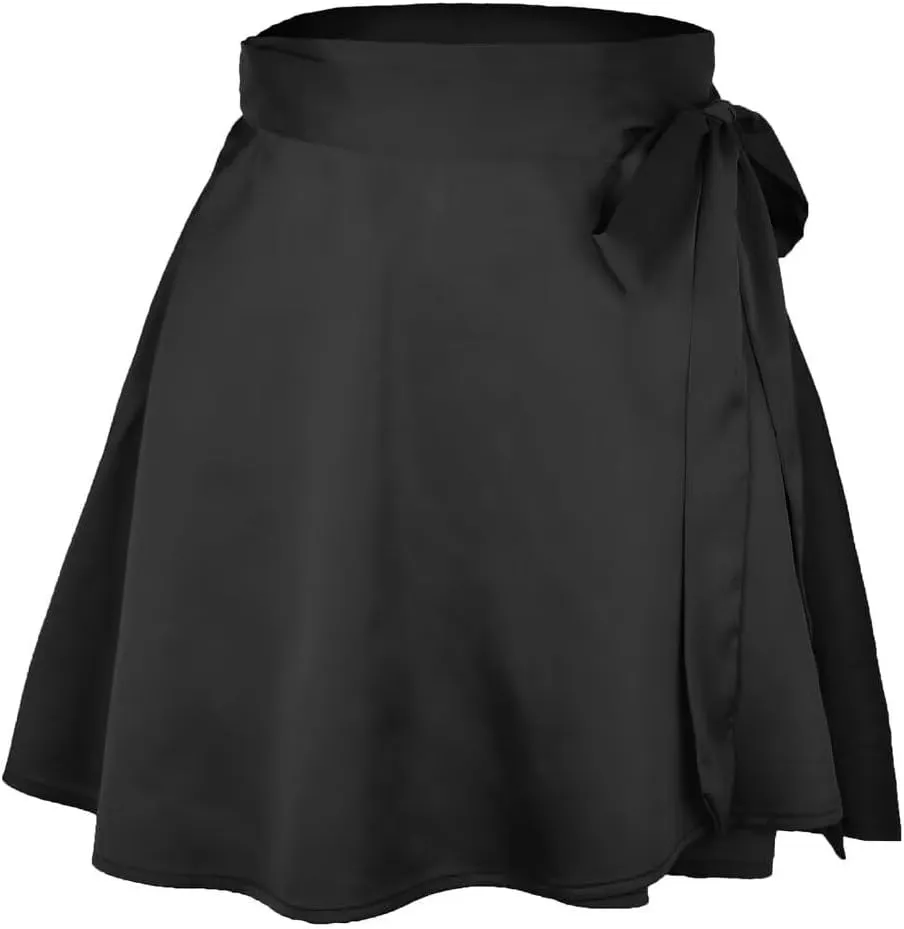 Women's Adjustable Wrap Around Tie Belt Skirt Silky Satin Mini Skirt Summer Skirts