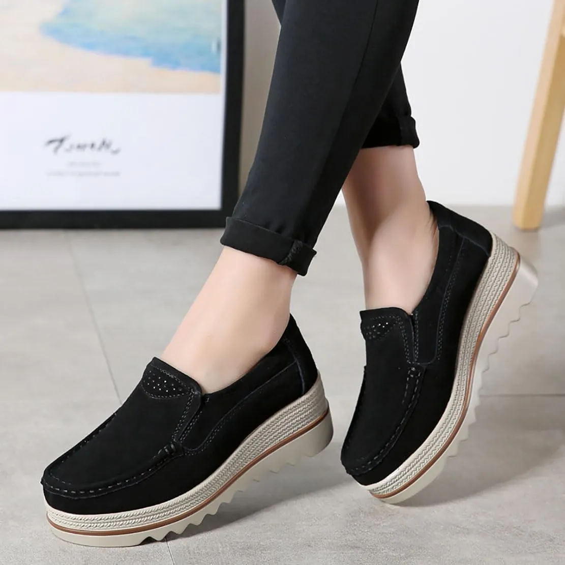 Women's Artificial Leather Casual Comfortable Soft Loafer Retro Ladies Comfort Slip-On Fashion Boat Shoes Classic Flat Block for Running Travel Work Street Wedding Party Night Club