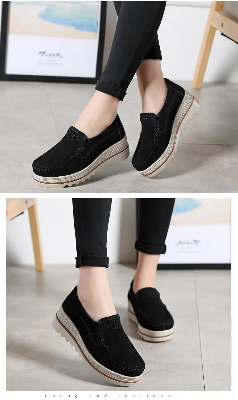 Women's Artificial Leather Casual Comfortable Soft Loafer Retro Ladies Comfort Slip-On Fashion Boat Shoes Classic Flat Block for Running Travel Work Street Wedding Party Night Club