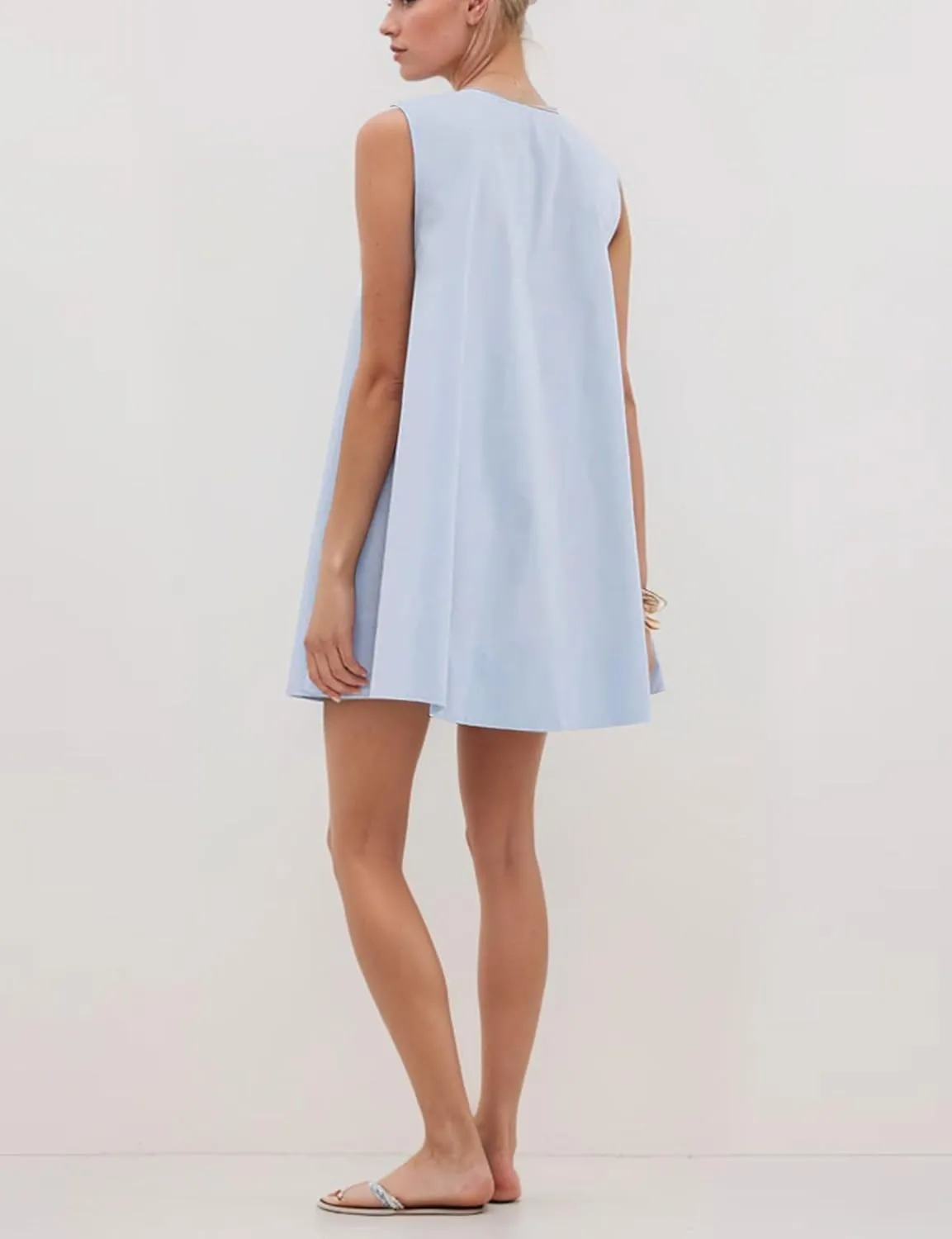 Womens Babydoll Dress Summer Sleeveless Loose Fit Scoop Neck Ruched Short Dress with Pockets Mini Tank Beach