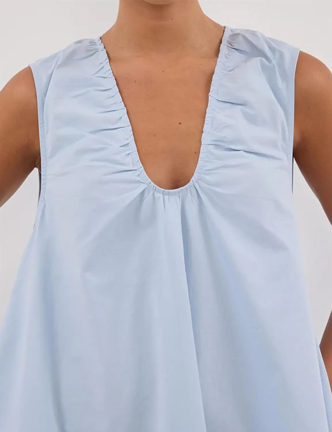 Womens Babydoll Dress Summer Sleeveless Loose Fit Scoop Neck Ruched Short Dress with Pockets Mini Tank Beach