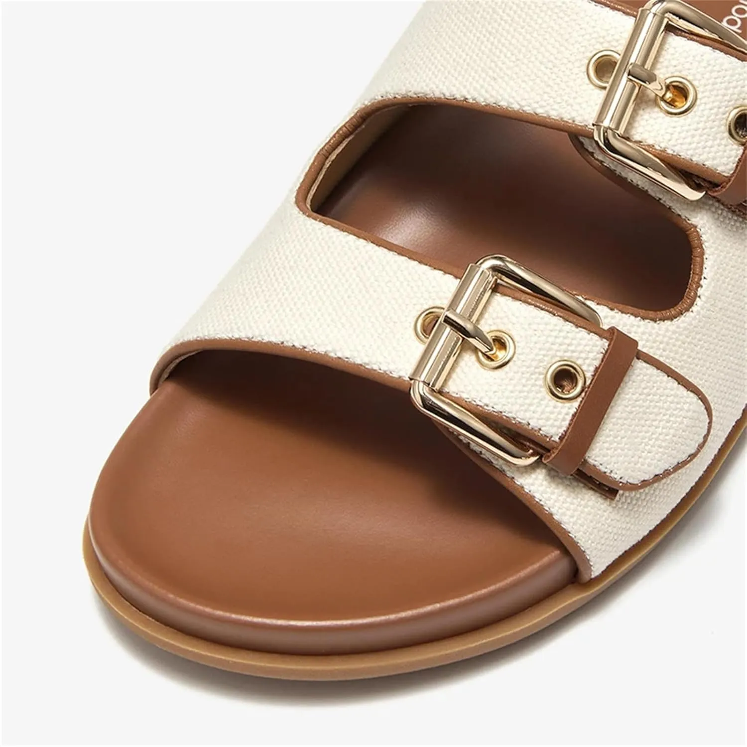 Women's Canvas Microfiber Slippers - Double Metal Buckle Summer Vacation Flats