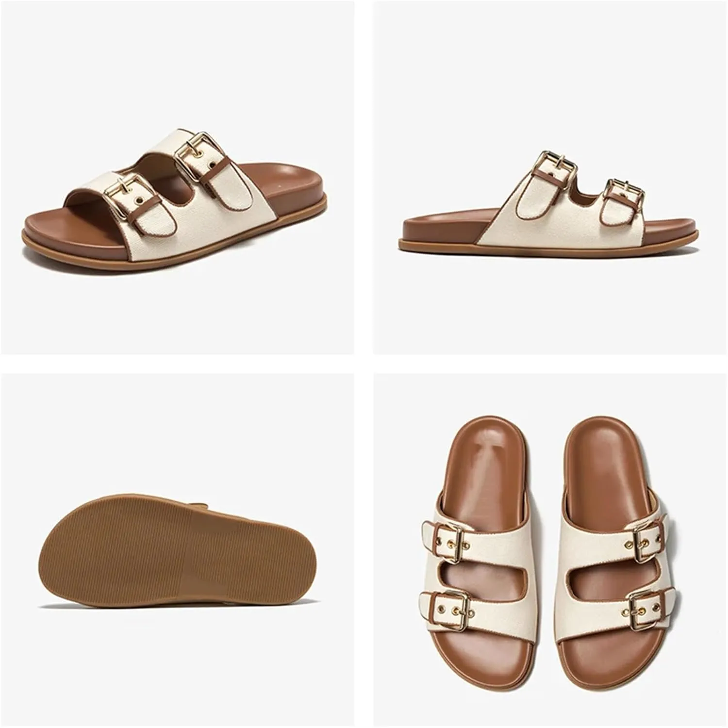 Women's Canvas Microfiber Slippers - Double Metal Buckle Summer Vacation Flats