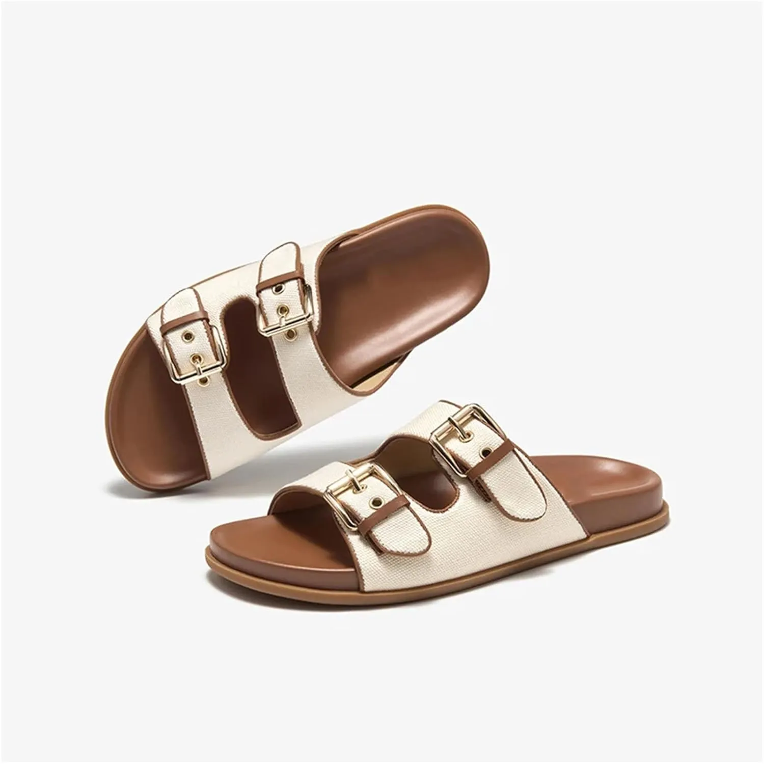 Women's Canvas Microfiber Slippers - Double Metal Buckle Summer Vacation Flats