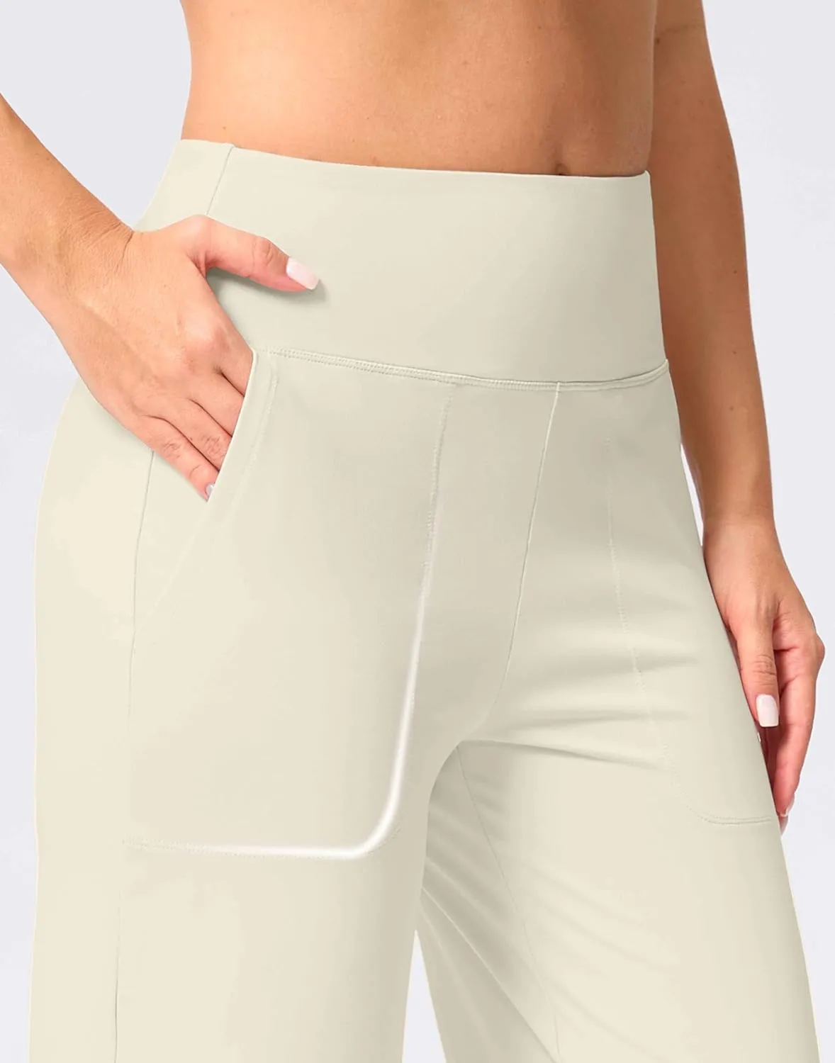 Women's Capri Pants with Pockets High Waist Yoga Pants Wide Leg Workout Crop Summer Pants for Casual, Travel, Exercise