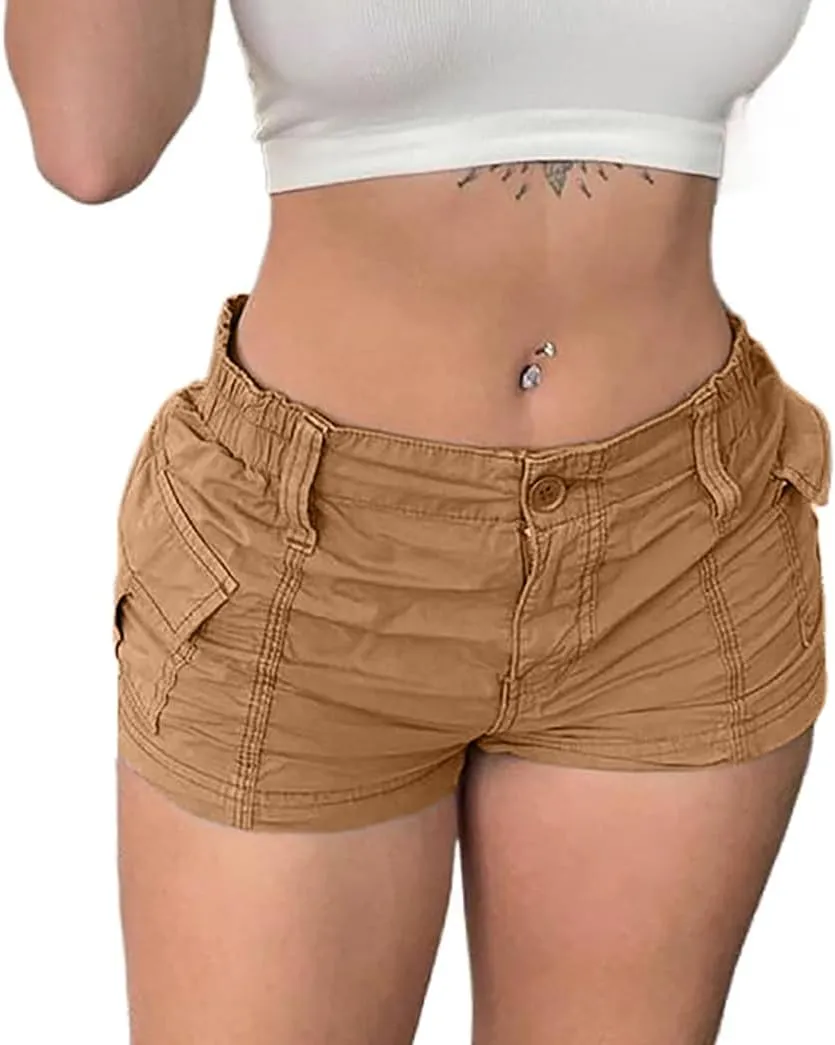 Womens Cargo Shorts Elastic Shorts Y2k E-Girl Slim Fit Cargo Shorts for Harajuku Streetwear