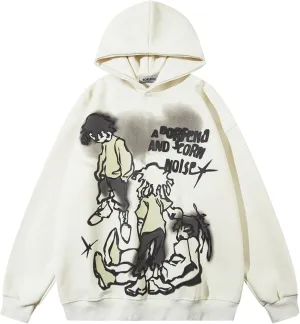 Women's Cartoon Graphic Oversized Hoodies Y2K Streetwear Casual Trendy Harajuku Pullover Sweatshirt For Men