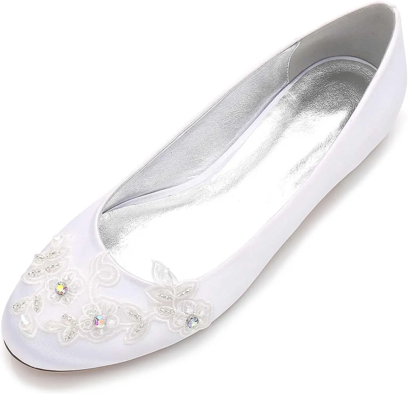 Women's Closed-Toe Satin Wedding Flats with Pearl, Slip-On Design, Elegant Flats for The Bride, Proms, Evenings & Bridal Parties