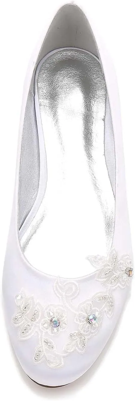 Women's Closed-Toe Satin Wedding Flats with Pearl, Slip-On Design, Elegant Flats for The Bride, Proms, Evenings & Bridal Parties