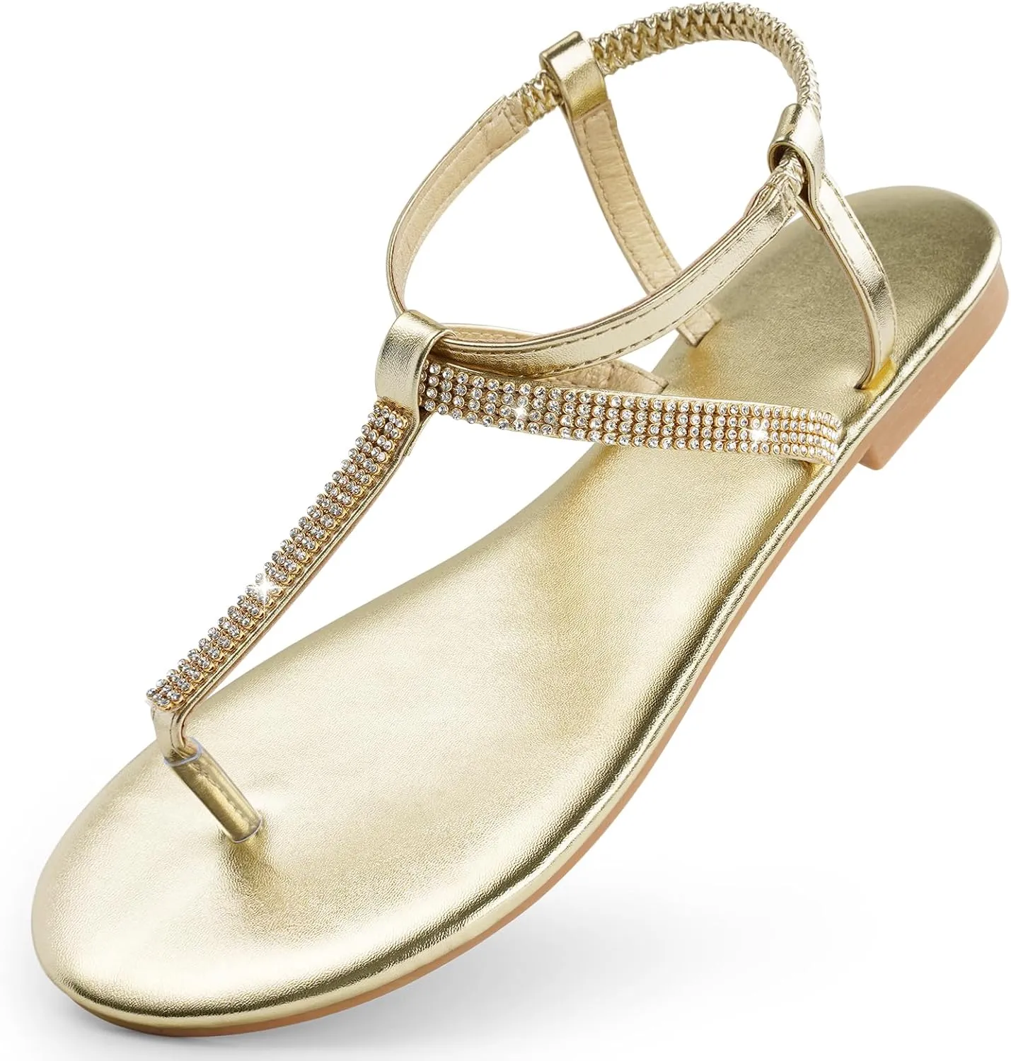 Women's Dressy Sandals Flat Glitter Comfortable Slides Rhinestone Sandals for Women Ladies Fashion Shoes
