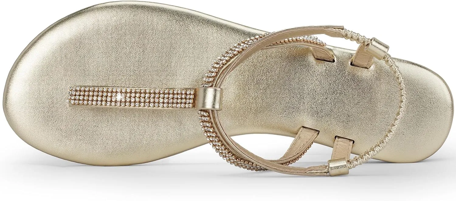 Women's Dressy Sandals Flat Glitter Comfortable Slides Rhinestone Sandals for Women Ladies Fashion Shoes