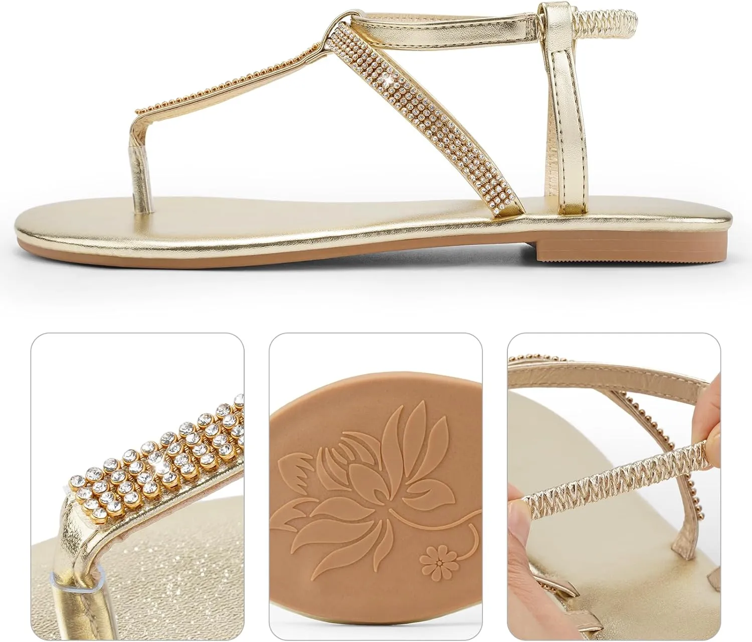 Women's Dressy Sandals Flat Glitter Comfortable Slides Rhinestone Sandals for Women Ladies Fashion Shoes