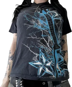Womens E-Girls Short Sleeve T-Shirt Y2k Graphic Print Emo Tops Crewneck Fairy Grunge Tee Tops Aesthetic Summer Clothes