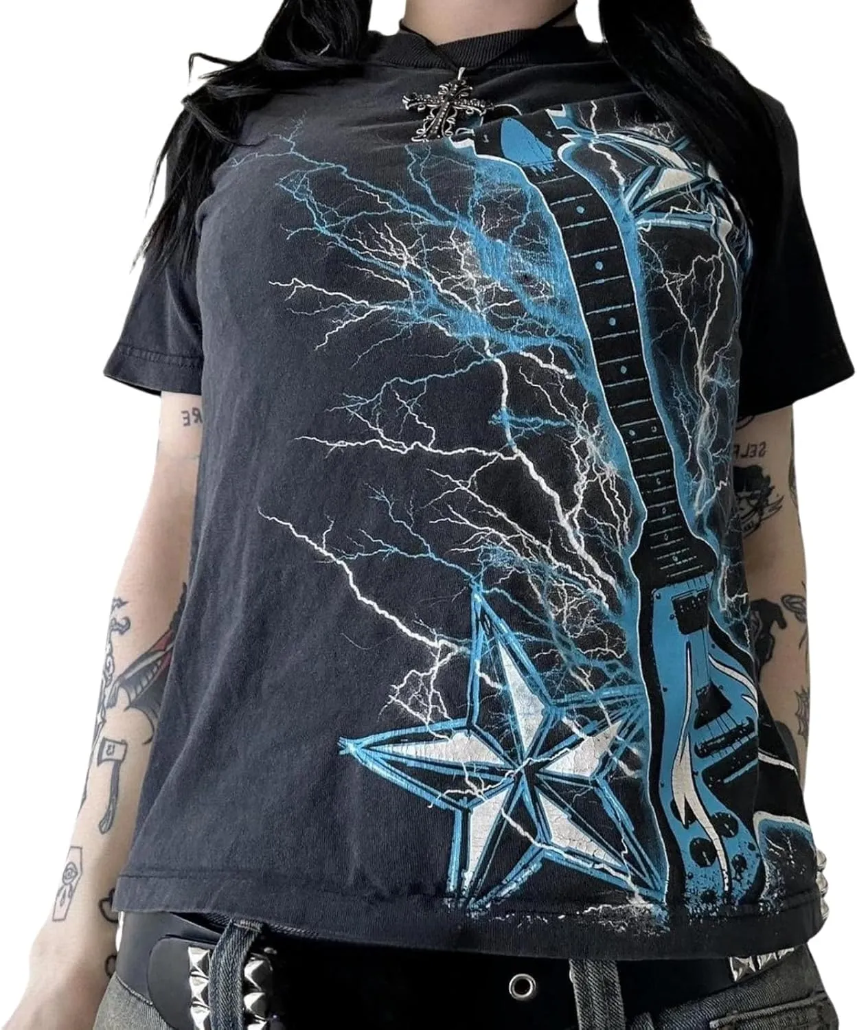 Womens E-Girls Short Sleeve T-Shirt Y2k Graphic Print Emo Tops Crewneck Fairy Grunge Tee Tops Aesthetic Summer Clothes