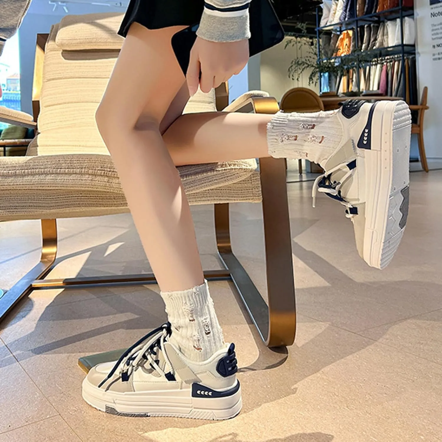 Women's Fashion Lace-Up Platform Sneakers - Spring/Autumn Casual Versatile Single Shoes - Double Shoelaces and Breathable Leather for Trendy Women,White-37