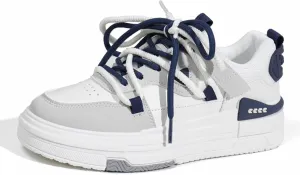 Women's Fashion Lace-Up Platform Sneakers - Spring/Autumn Casual Versatile Single Shoes - Double Shoelaces and Breathable Leather for Trendy Women,White-37