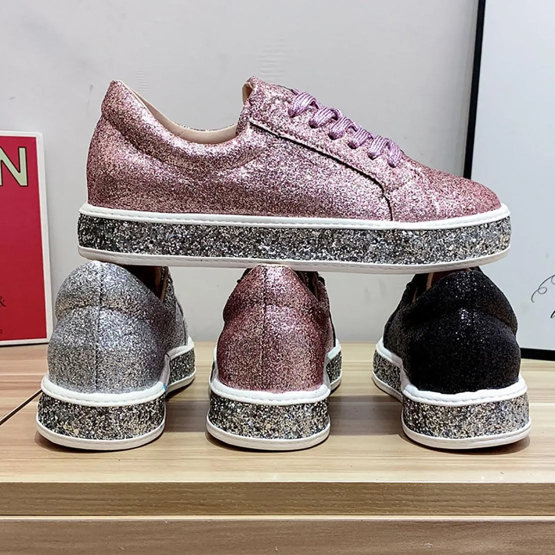 Women's Fashion Star Sneaker Glitter Sparkly Fashion Shiny Casual Bling Sequin Concert Shoes Canvas Low Top Lace Up Comfortable Cushioned Walking for Street Wedding Party Night Club
