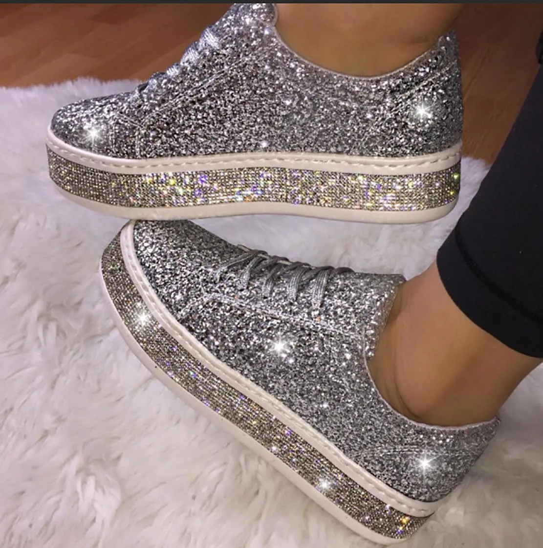 Women's Fashion Star Sneaker Glitter Sparkly Fashion Shiny Casual Bling Sequin Concert Shoes Canvas Low Top Lace Up Comfortable Cushioned Walking for Street Wedding Party Night Club