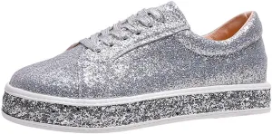Women's Fashion Star Sneaker Glitter Sparkly Fashion Shiny Casual Bling Sequin Concert Shoes Canvas Low Top Lace Up Comfortable Cushioned Walking for Street Wedding Party Night Club