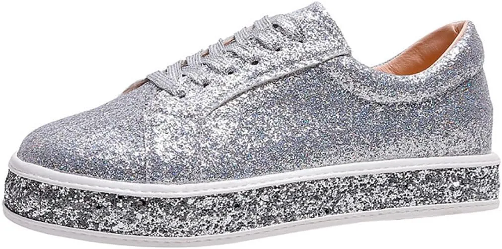 Women's Fashion Star Sneaker Glitter Sparkly Fashion Shiny Casual Bling Sequin Concert Shoes Canvas Low Top Lace Up Comfortable Cushioned Walking for Street Wedding Party Night Club