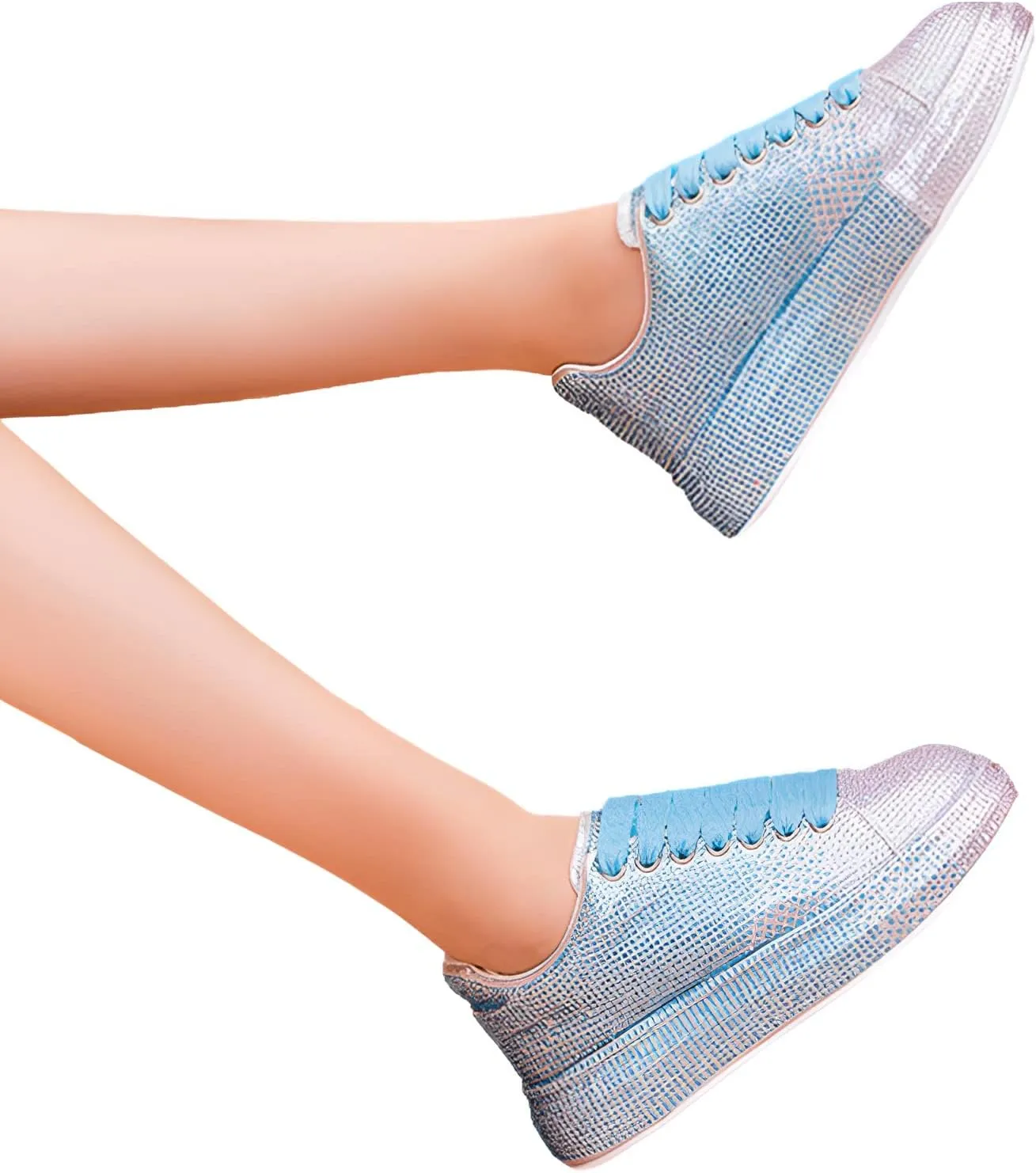Women's Fashion Thick Sole Sneakers Glitter Gradient Colors Rhinestones Lace-Up Casual Sports Shoes