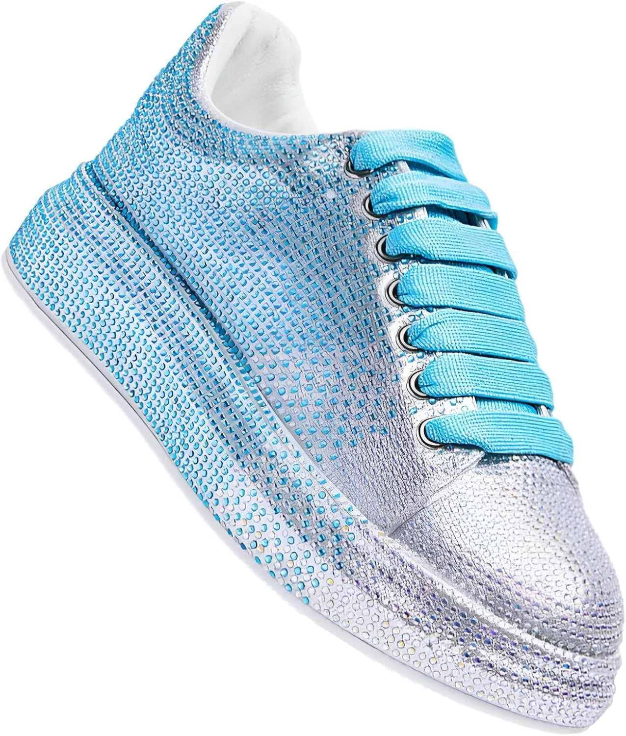 Women's Fashion Thick Sole Sneakers Glitter Gradient Colors Rhinestones Lace-Up Casual Sports Shoes